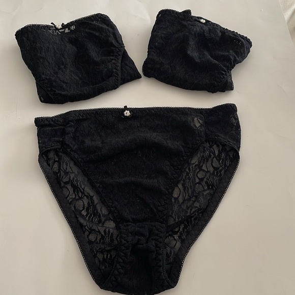 Vintage Hong Kong bundle of 3 black Raschel lace wolley nylon panties - Picture 1 of 9
